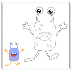 Coloring book for kids, cartoon monsters, aliens. Vector illustration on a white background