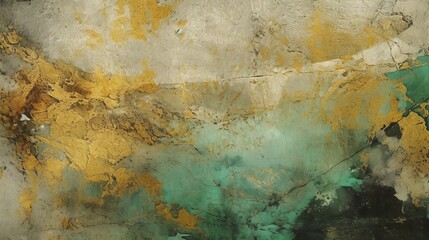 art abstract grunge dust textured monochrome background in shades of green and old gold colors generative ai