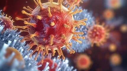 Obraz na płótnie Canvas Covid-19 virus, Coronavirus pandemic, health threatening influenza virus (3d microbiology rendering banner) generative ai