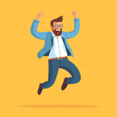 man jumping in excitement wearing suit