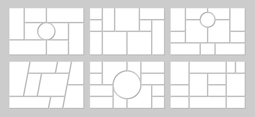 Photo mosaic collage of picture frame templates, vector images album background. Photo mosaic collage for photography montage with square and circle picture frames for gallery and photoalbum layout