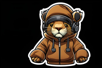 Naklejka premium cartoon hip-hop animal character as a cutout sticker, ai-generated illustration