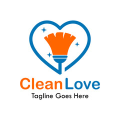 Clean love design logo template illustration. there are broom with heart