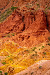 Natural unusual landscape red canyon of extraordinary beauty is similar to the Martian landscape. Multi-colored canyon fairy tale in Kyrgyzstan. Charyn Canyon. Amazing beautiful landscape.