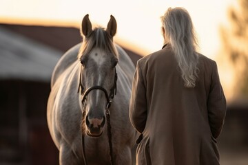 Fototapeta premium Horse breeder old man. Generate Ai