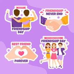 Happy Friendship Day Label Illustration Flat Cartoon Hand Drawn Templates Background