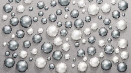 Abstract metallic background with white and black pearls. 3d render illustration.