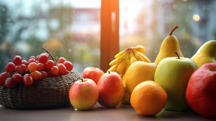 A basket of fruit on a table