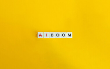 AI (Artificial Intelligence) Boom Concept. Letter Tiles on Yellow Background. Minimal Aesthetics.