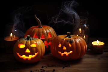 Halloween jack o lantern pumpkin. Generative AI.