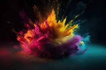 Obraz premium Explosion of colorful powders. Generative AI.
