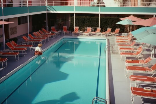 The swimming pool in the hotel. Generative AI.