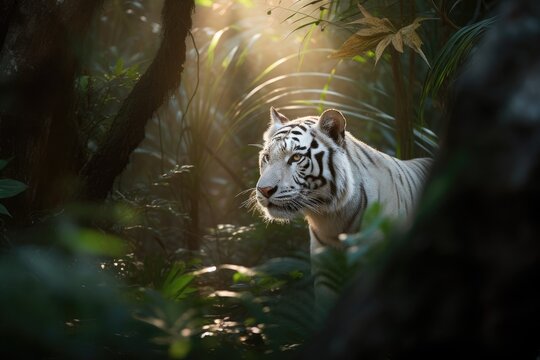 White tiger in the wild. Generative AI.