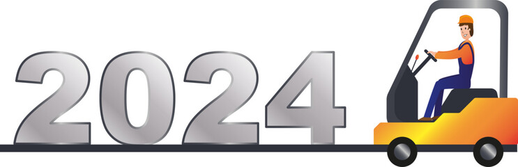 Fototapeta premium vector illustration of the year 2024 on a loader. happy New year and Merry Christmas. industry. transport