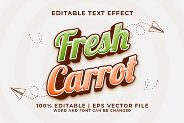 Fresh Carrot 3d Editable Text Effect Cartoon Style Premium Vector