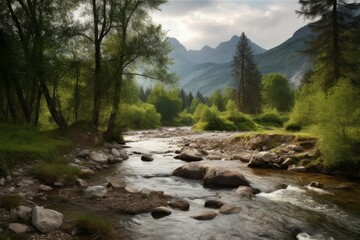 Fototapeta na wymiar Landscape mountain river. Generate Ai