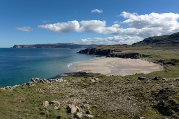 Fototapeta na wymiar Beach and coast at Scottish Highlands. Durness Scotland. Mountains. Bay. 