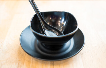 Black bowl inner side and black outside for Shabu and sukiyaki on wood black