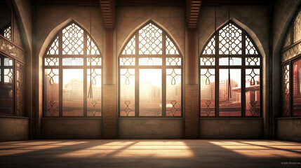 Fototapeta na wymiar digital painting of Mosque on window Generative AI