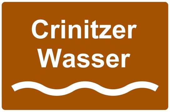 Illustration eines Flussnamenschildes des Flusses "Crinitzer Wasser"	