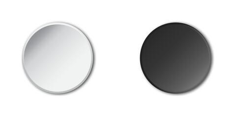 Black and white blank badges with shadows. Vector illustration.