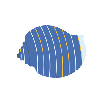 Sea shell, water inhabitant in flat cartoon style.