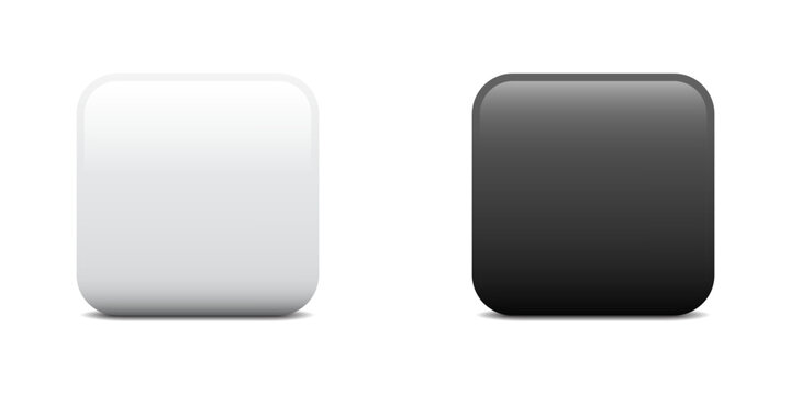 Black and white blank square buttons with shadows. Vector illustration.
