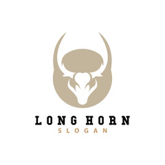 Long Horn Logo, Livestock Bull Animal Vector, Retro Vintage Design, Silhouette Icon, Template Brand