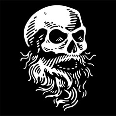 illustration vector of skeleton skull head with long beard and mustache