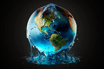 World water day, Planet earth in the shape of a water drop. Concept of environmental preservation and water saving, Generative Ai