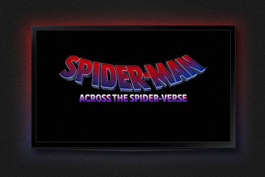 Spider-Man Across the Spider-Verse movie on TV screen. Moscow, Russia - May, 2023