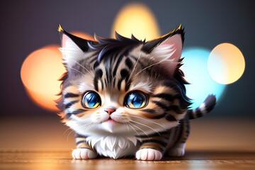 cute tiny hyperrealistic cat chibi, adorable, and fluffy