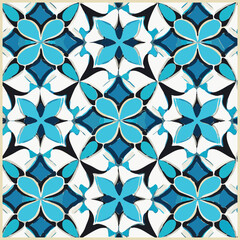 Blue Tiles Background, Old Fasion Retro Azulejo Mosaic Tile, Vintage Portuguese Wall Ceramic Seamless Pattern