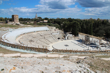 theater at the archaeological park of syracuse in sicily (italy)