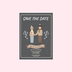Night Winter Couple Illustration Save the Date Invitation