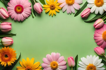 Fototapeta na wymiar top view of flowers on pastel background generative technology