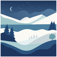 a vector illustration art of winter season snowy mountains.	