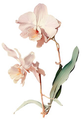 Orchid flowers isolated on white, old watercolor