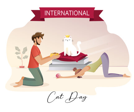 International Cat Day illustration fun concept owner adore pet gradient card