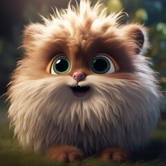 Cute fluffy creature caricature, generative ai