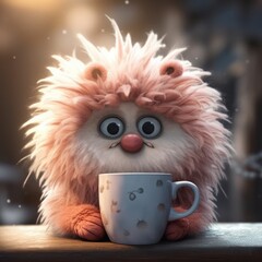 Cute fluffy creature caricature, generative ai
