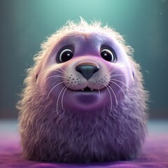 Obraz premium Cute seal fluffy caricature, generative ai