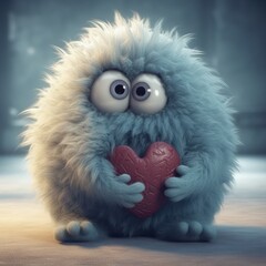 Obraz premium Cute fluffy creature caricature, generative ai