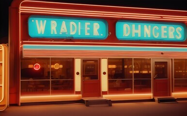 Obraz premium a diner with neon lights and a sign that says warder diner - Generative AI