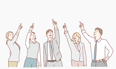 leader of the pointing goal for the business team. Hand drawn style vector design illustrations.