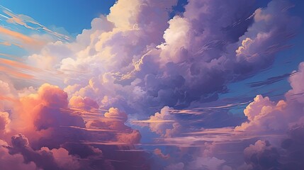 Fluffy or Billowy Clouds in Twilight, Beautiful Sky Landscape Background. Generative AI Technology. - obrazy, fototapety, plakaty