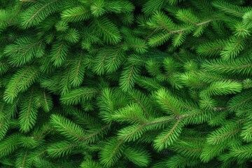 Beautiful seamless pattern with fir tree branches, coniferous forest endless texture. Evergreen nature background. Christmas or new year backdrop. AI generative image.