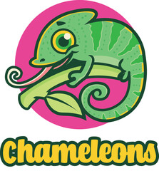 Cute Chameleon Cartoon Logo Mascot