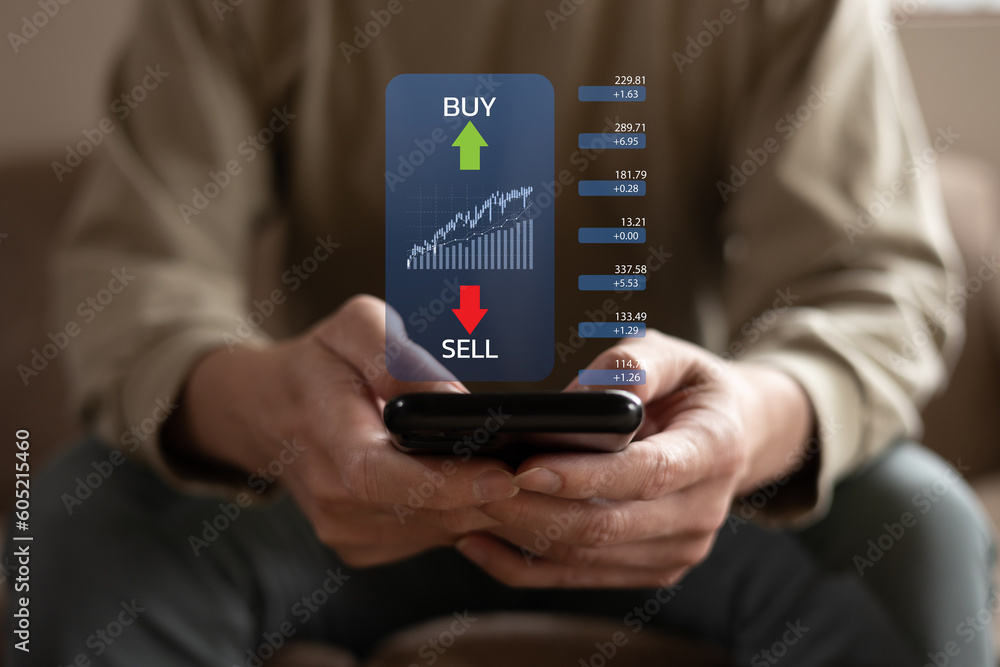 Aufkleber planning and strategy, stock market, trader or investor working at home. technical price graph and i