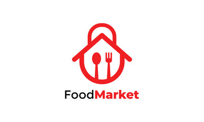 Food market logo vector retail service sale store eat vegetable, fruits, meat shop grocery online smart order